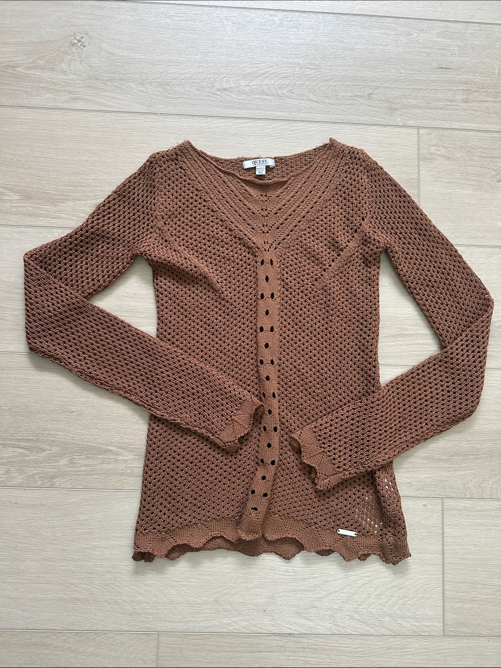 Guess Women's Crochet Sweater in Rust Brown
